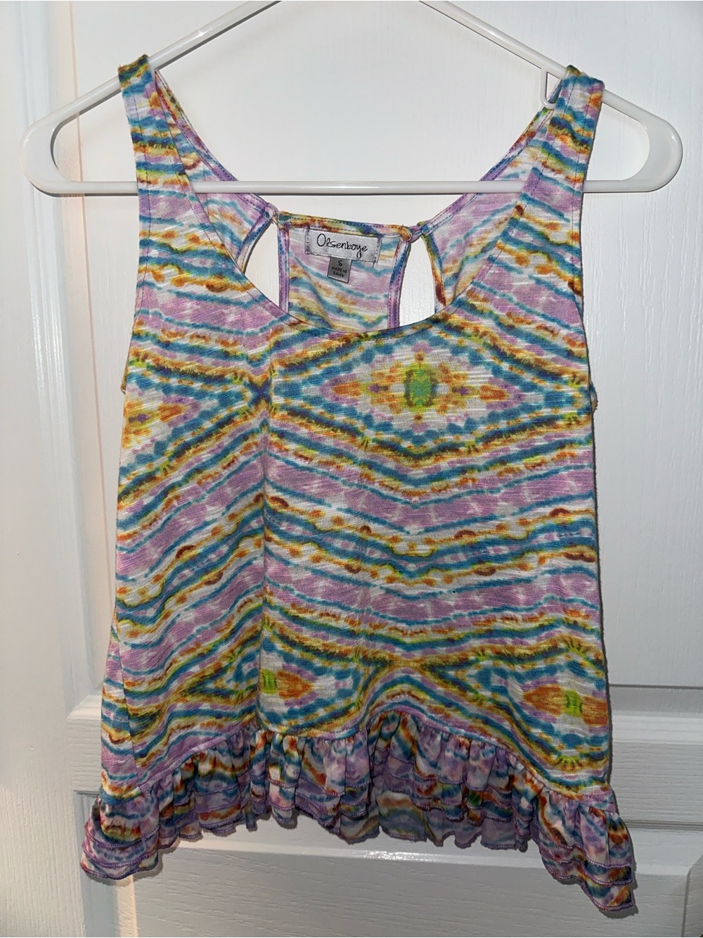 Olsenboye Multicolor Tie Dye Striped Double Keyhole Ruffle Tank Top Size Small